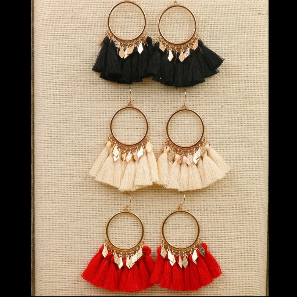 Set Of 3 Tassel Charm Boho Earrings - Picture 1 of 12